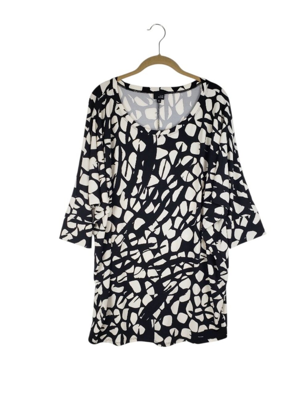 Lisa Bayne Dolman Top Ivory Black Slinky Knit Bubble Cinched Hem Womens XL